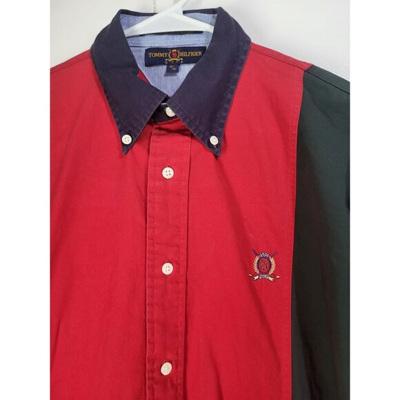 VTG 90s TOMMY HILFIGER GOLF Men's SZ M Long Sleeve Button Down Shirt Colorblock - Picture 4 of 8